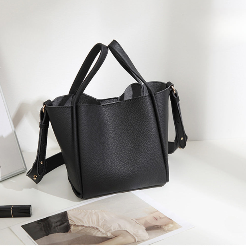 Women's Large Retro Bucket Handbag - Structured Round-Top Tote with Gold Hardware, Mustard Yellow/Black Crossbody Shoulder Bag for Travel & Everyday