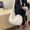 Plush Faux Fur Large Tote Bag for Women - Lightweight Zipper Shoulder Handbag, Soft Casual Chic, White