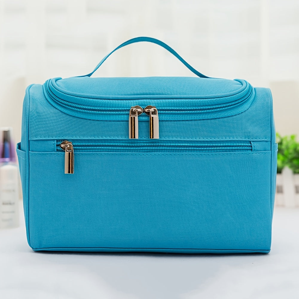 Large Capacity Travel Toiletry Bag – Multifunctional Oxford Fabric Cosmetic Organizer with Zipper & Top Handle (Men & Women)