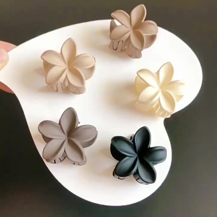 4-Pack 1.6in (4cm) Freesia Flower Hair Claw Clips - Matte Milk Tea Lightweight Hair Accessories