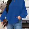 Plus Size Waffle Knit Black Sweatshirt - Lightweight Long Sleeve Round Neck Pullover for Women, Fall/Winter