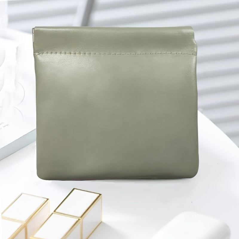 Mini Self-Closing Travel Pouch — Lightweight PU Coin & Makeup Organizer, Compact Clutch (Sky Blue, Orange, Pink, Green)