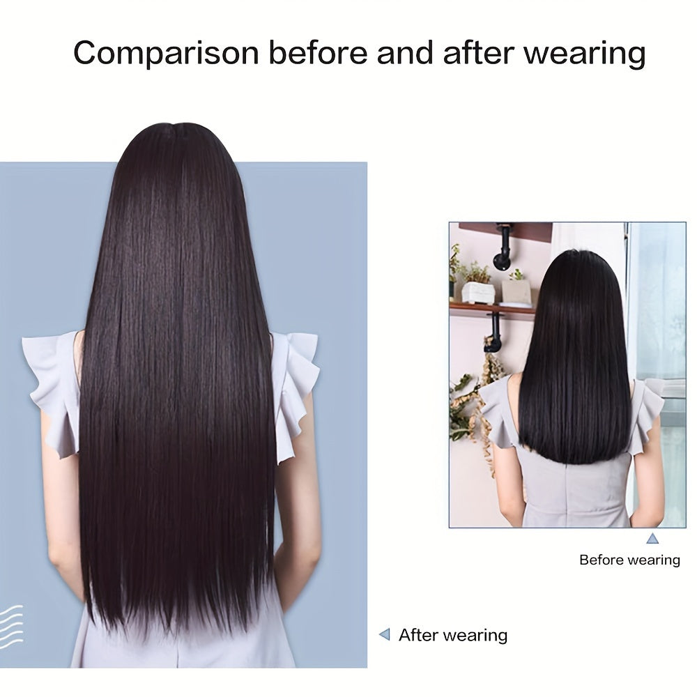 Long Straight Clip-In Hair Extension for Women – One-Piece Synthetic Ponytail Hairpiece, Seamless Natural-Looking Claw Clip