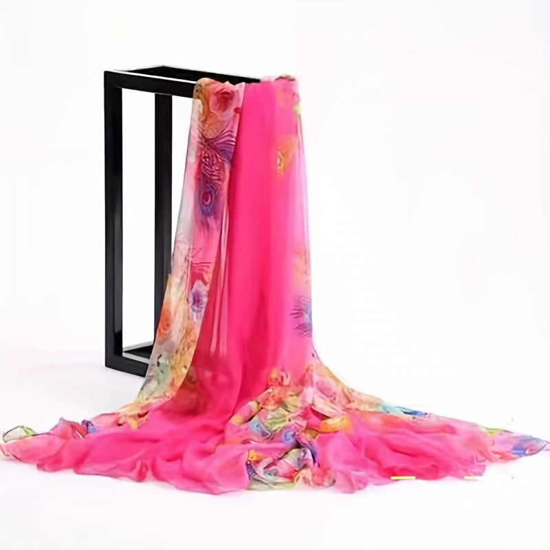 Women's Boho Floral Beach Shawl - Lightweight Breathable Windproof Travel Wrap & Beach Cover-Up in Pink Yellow Blue