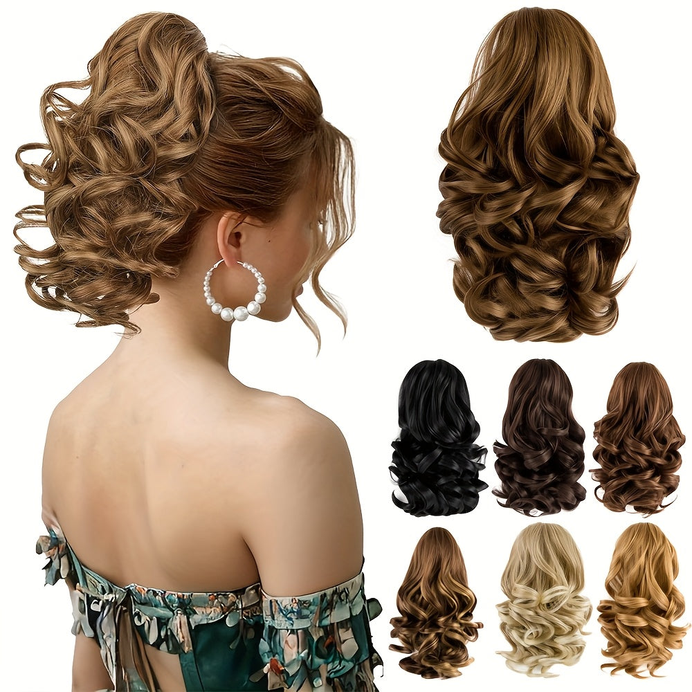 SLEEKCUTE Curly Wavy Clip-In Ponytail Extensions – High-Heat Synthetic Hair for Instant Volume & Natural Bounce