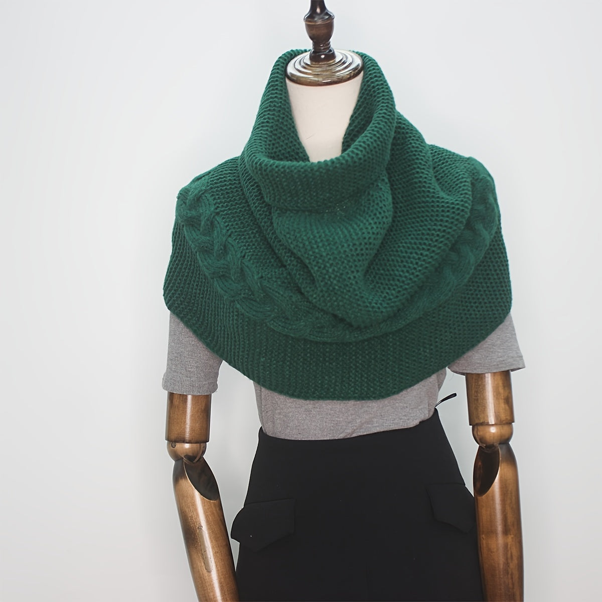 Women's Cable Knit Sweater Scarf – Soft Warm Winter Shawl Neck Wrap, Solid Colors (Green, Beige, Black, Red) — Hand Wash/Dry Clean