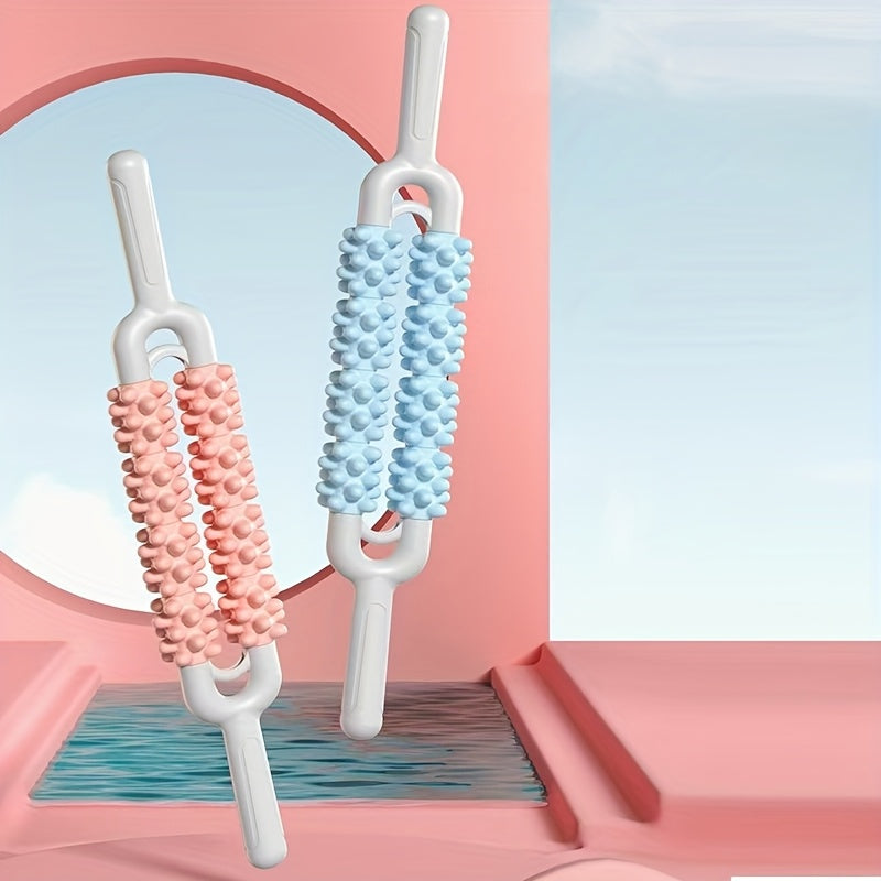 8-Roll Manual Handheld Massager with Soft & Firm Nodes, Phthalate-Free Portable Muscle Roller for Neck, Back & Legs, Pink/Blue — Ideal Gift for Seniors