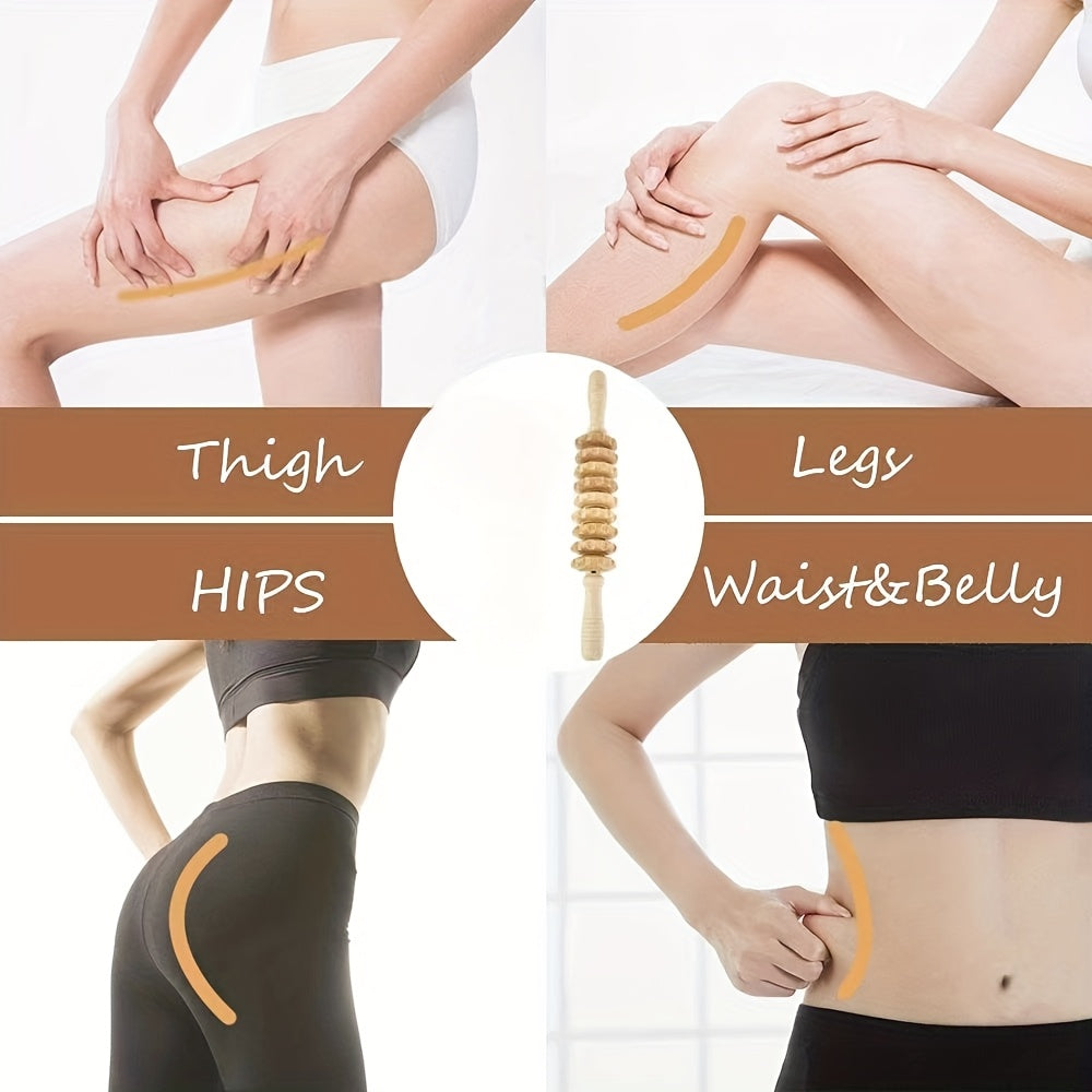 Wooden Fascia Massage Roller Wheel – Handheld Myofascial Roller for Body, Neck & Back, Portable Muscle Relief Gift