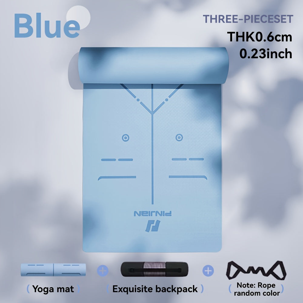 Non-Slip TPE Yoga Mat 0.6 cm (0.24 in) Thick with Carry Strap & Storage Bag – Gray for Yoga, Pilates & Gym