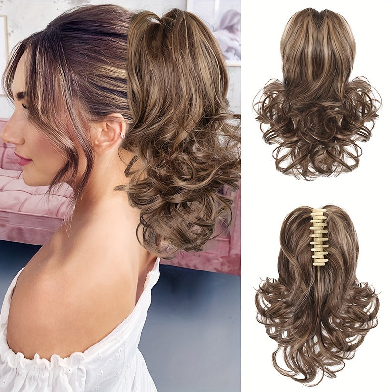 Curly Wave Clip-In Ponytail Hair Extension for Women - Synthetic High-Temperature Fiber Clip-On Hairpiece