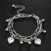 Stainless Steel Double-Layer Love Heart Punk Bracelet Silver Women's Party Jewelry