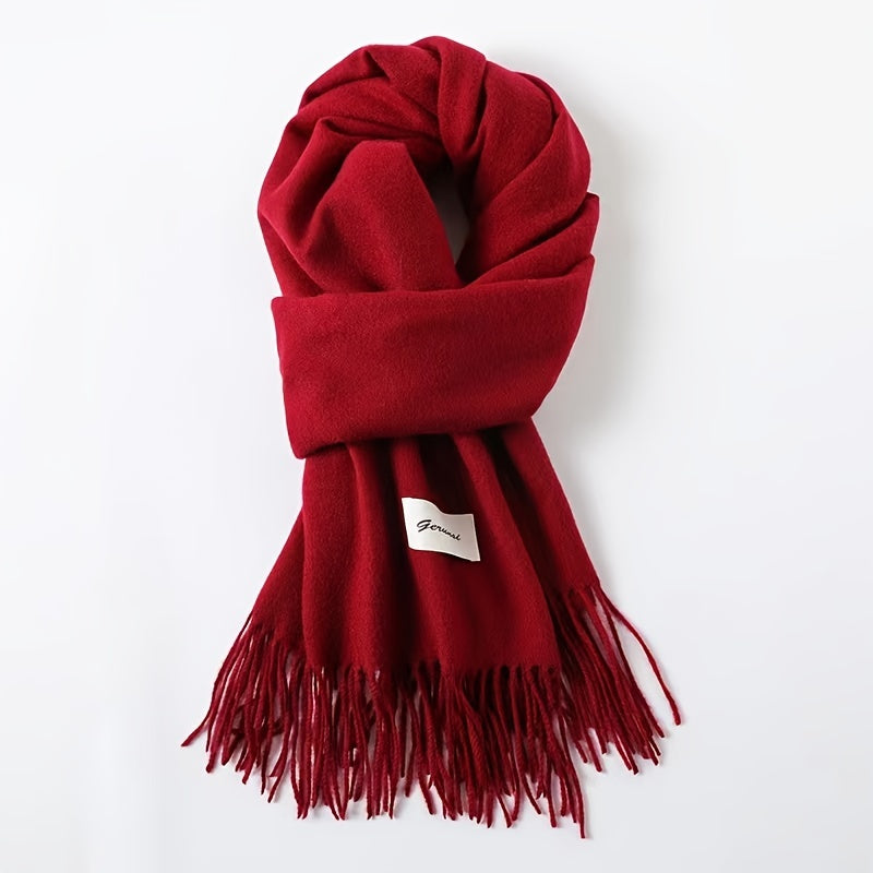 Solid Color Tassel Scarf with Fringe - Lightweight Polyester Shawl for Women