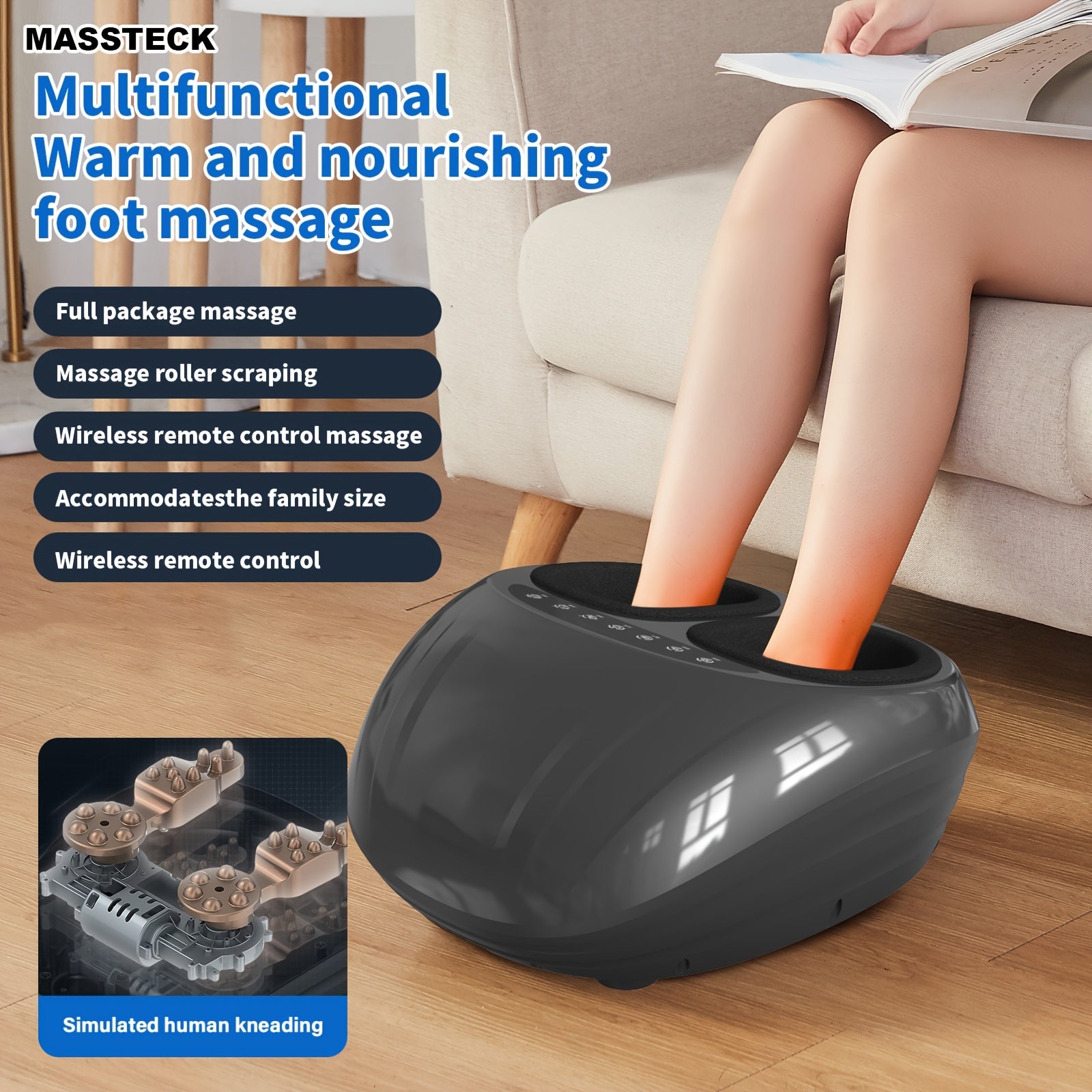 MASSTECK Shiatsu Foot Massager with Soothing Heat & Deep Kneading — Fits Up to US Men’s Size 12 | Home & Office Foot Massager for Pain Relief & Relaxation