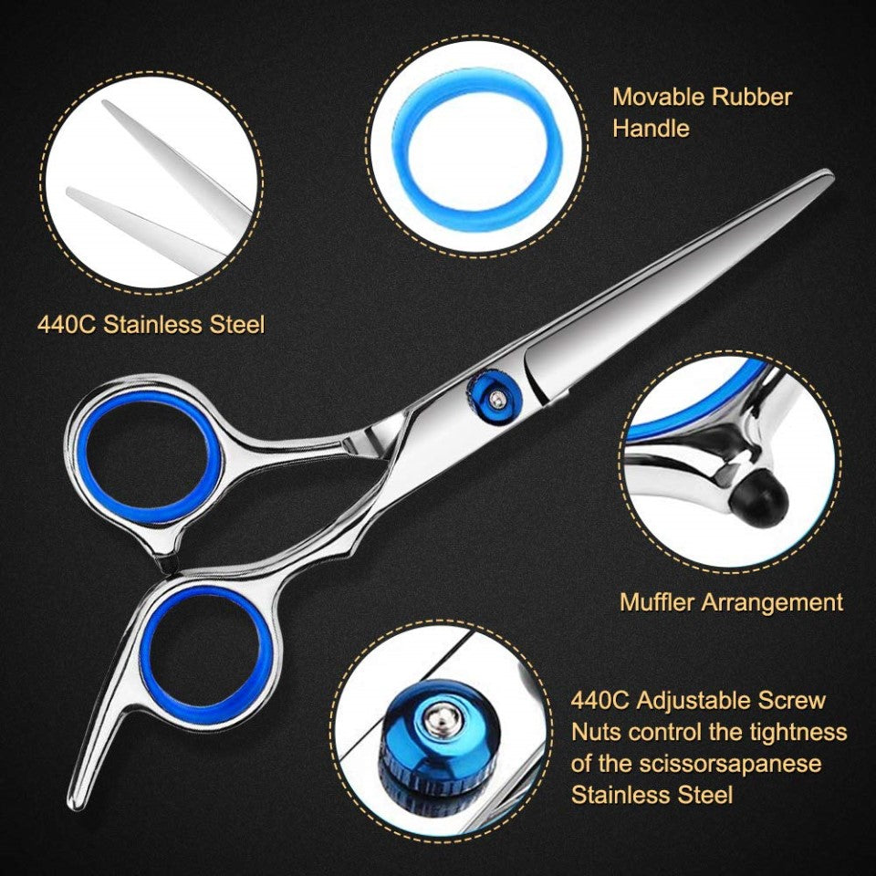 Professional 6-Inch (15 cm) Hairdressing Scissors – 3Cr13 Hypoallergenic Thinning & Cutting Shears with Ergonomic Blue Handles, Unisex Salon & Home Barber Tools