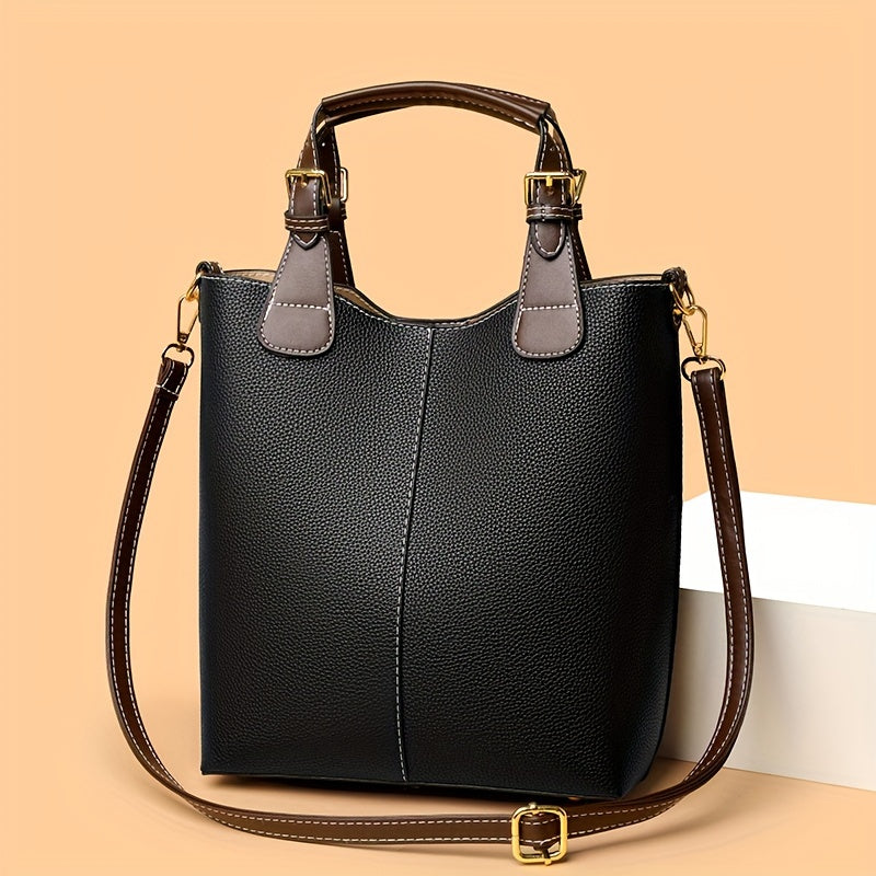 Elegant Women's Mini Bucket Bag – Lightweight PU Leather Handbag with Removable Strap, Zipper Closure & Painted Edge Detail