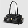 Y2K Vintage Baguette Bag for Women – Multi-Pocket PU Shoulder Bag with Detachable Strap & Kiss Lock (Black/Dark Brown)