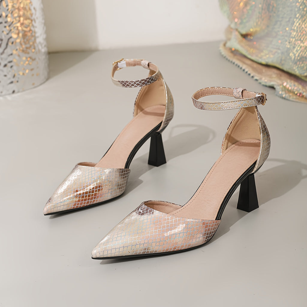 Women's White/Black Pointed-Toe Bell Heel D'Orsay Pumps - PU Leather Formal Wedding, Party & Office Shoes