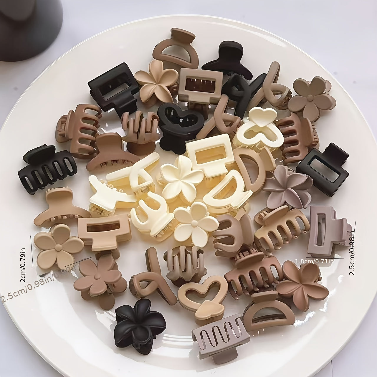 20-Pack Women's Small Mixed Color Hair Claw Clips – Cute Simple Designs for Daily, Beach & Outings