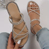 Rhinestone Slide Sandals for Women - Sparkling Strappy Back Open-Toe Flat Slip-On for Summer, Beach, Parties & Weddings