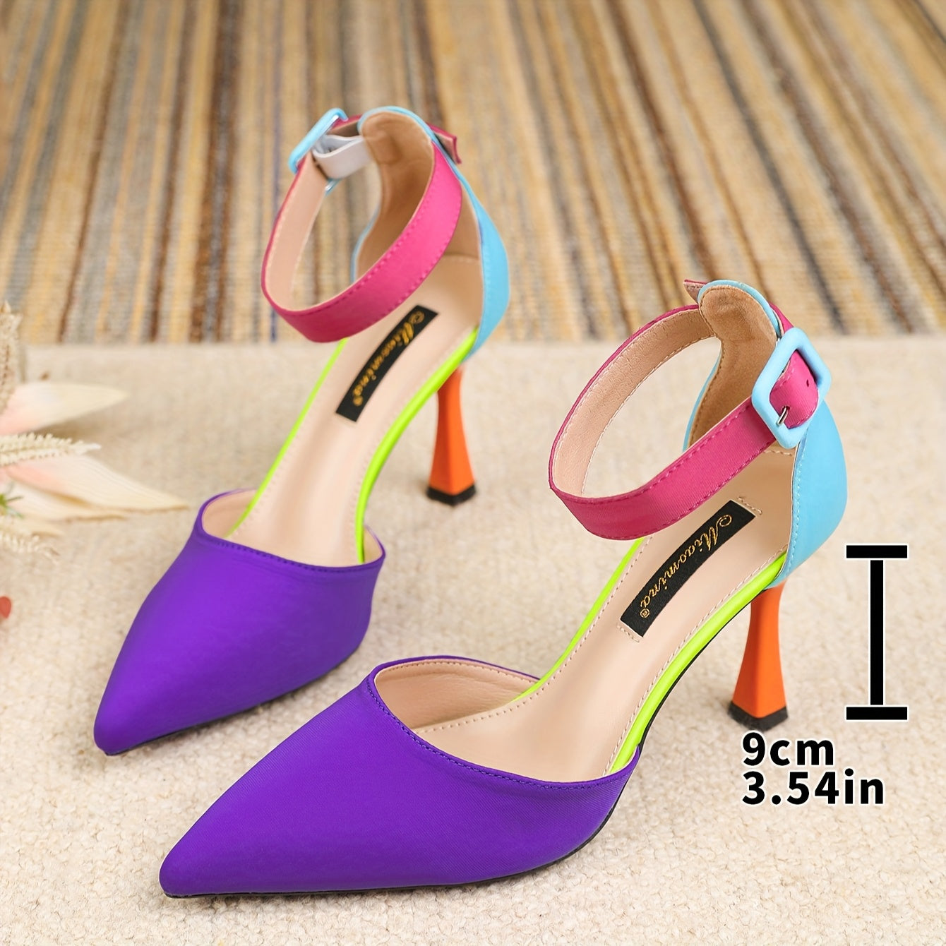 French-Inspired Pointed Toe Stiletto Pumps with Ankle Strap – Comfortable High Heel Evening & Office Shoes (Blue, Pink, Purple)