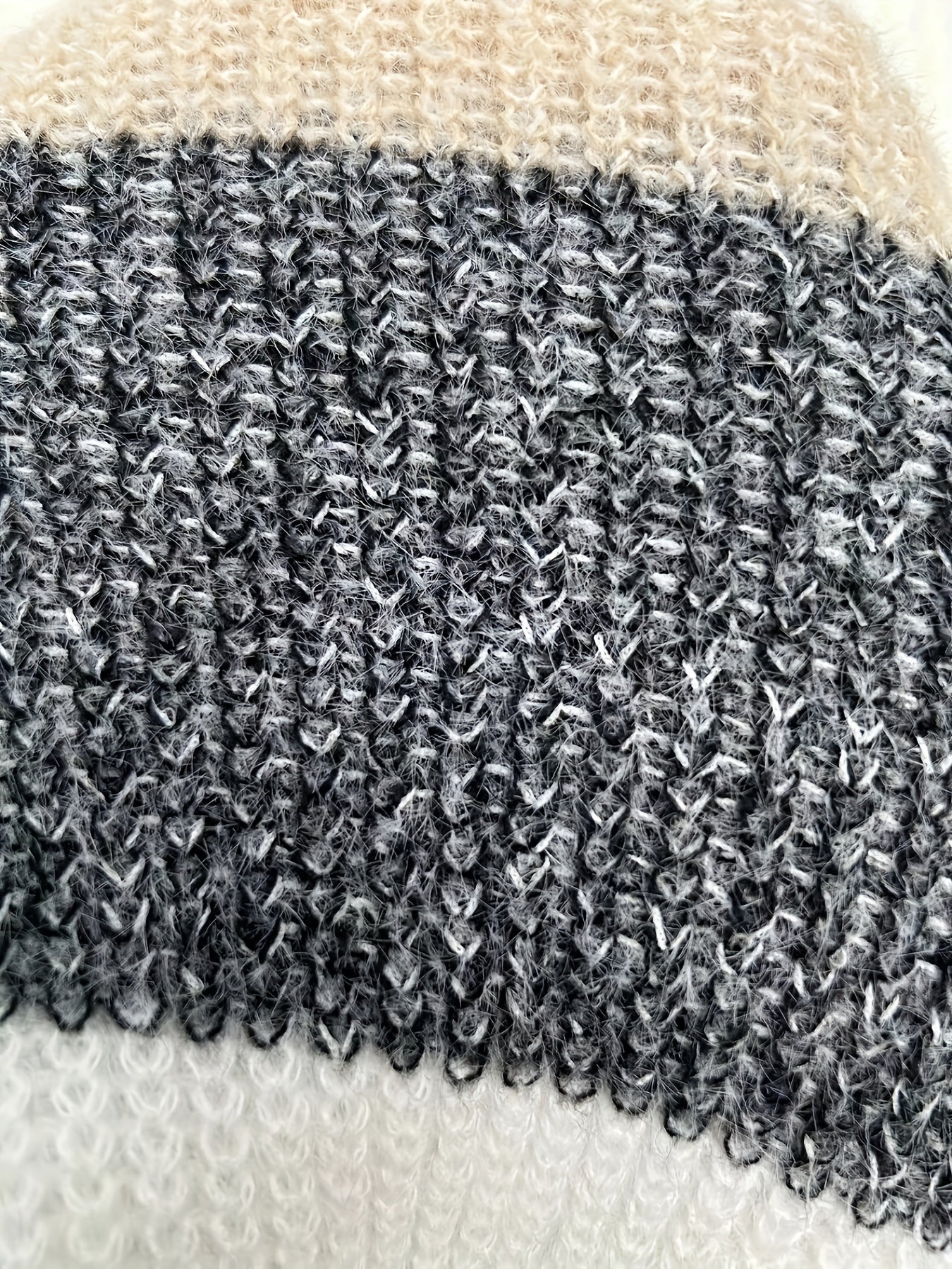 Color Block Fuzzy Knit Sweater Dress – Crew Neck Drop Shoulder Lantern Sleeves for Fall & Winter