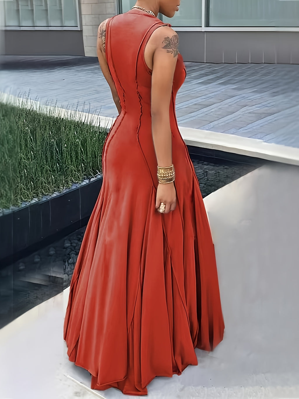 Women's Solid Color Knit Scoop Neck Sleeveless Fit and Flare Dress – All-Season Stretch Polyester (95% Polyester, 5% Elastane, 190 g/m²)