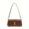 Women's Baguette Bag – Chic Detachable-Strap Crossbody Purse with Gold-Tone Clasp, Split Leather (Black, Burgundy, Silvery Grey, Coffee)