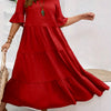 Plus Size V-Neck Flowy Maxi Dress, Layered Flared Hem, Lightweight Beach-to-Evening Dress