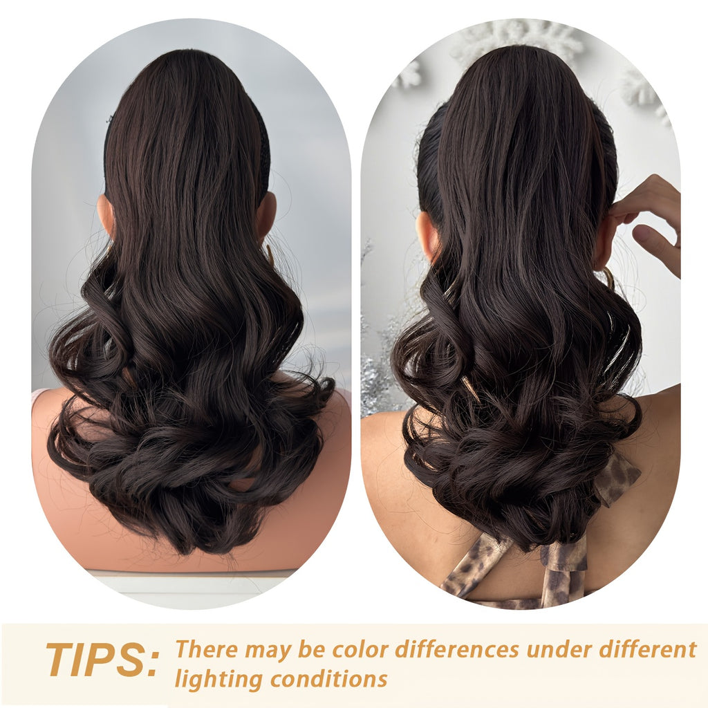 YUSULAXI 16 in (40 cm) Deep Wave Clip-In Ponytail Extension - Heat-Resistant Synthetic Hairpiece in Natural Brown, Black, Dark Brown, Red, Burgundy, Golden Ombre