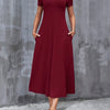 Women's V-Neck A-Line Short Sleeve Dress with Pockets, Casual Solid Color, Medium Stretch, Machine Washable, All-Season