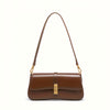 Elegant Women's Baguette Bag – Split Leather Detachable Shoulder & Crossbody with Gold Buckle (Black, Burgundy, Silvery Grey, Coffee)