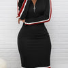 Black and White Striped Stretch Bodycon Dress - Machine Washable, High Elasticity Crew Neck for Work and Casual