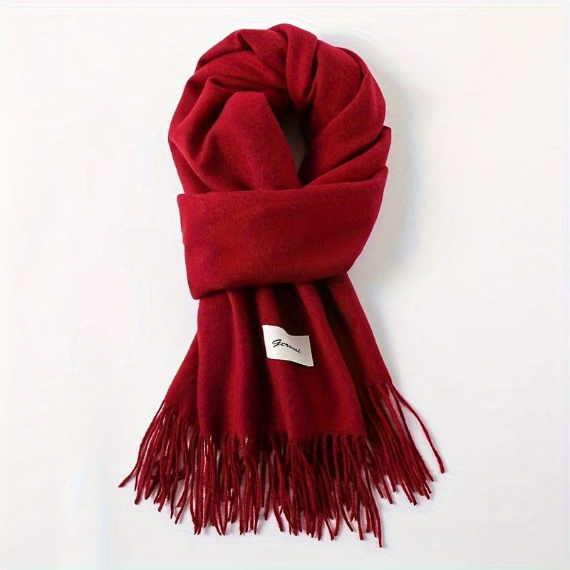 Solid Color Tassel Scarf with Fringe - Lightweight Polyester Shawl for Women