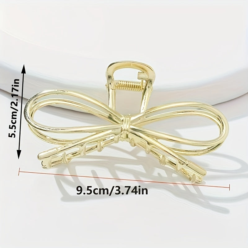 Large Alloy Hair Claw Clip for Women – Hollow Bow Shark Clip, Solid Color Updo Hair Accessory (Single)