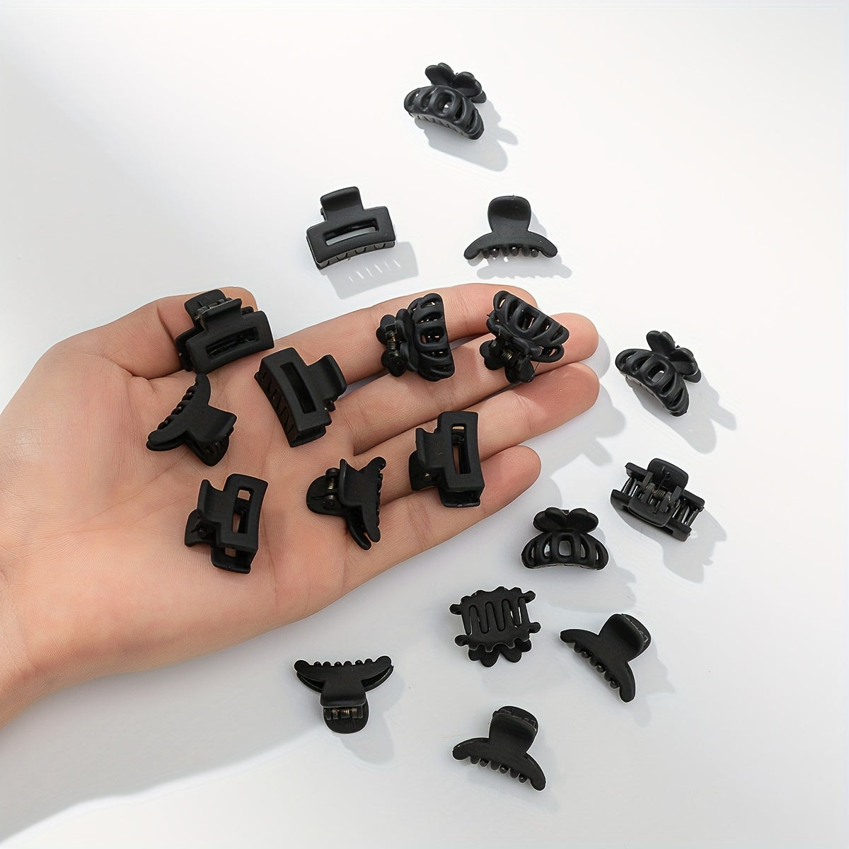 18-Pack Mini Black Frosted Square Hair Claws – Rubber Grip Small Hair Clips for Women