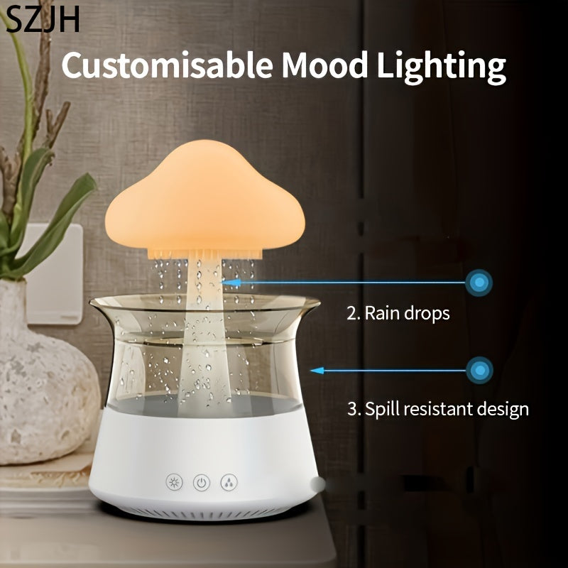 USB Mushroom Night Lamp with Rain-Cloud Aromatherapy Diffuser & Ultra-Quiet Humidifier — White Zen Home Decor for Bedroom & Office