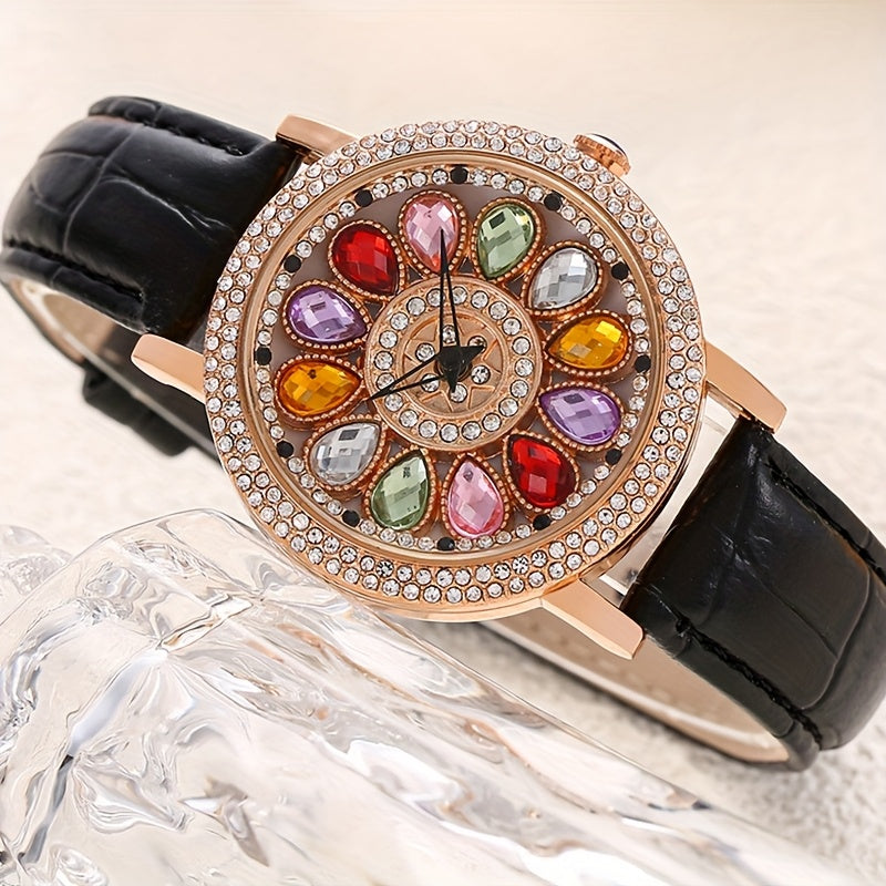 ORSGA Women's Rotating Dial Speedometer Analog Watch — Hollow Alloy Case, PU Leather Strap, Mechanical Movement, Business Casual Gift