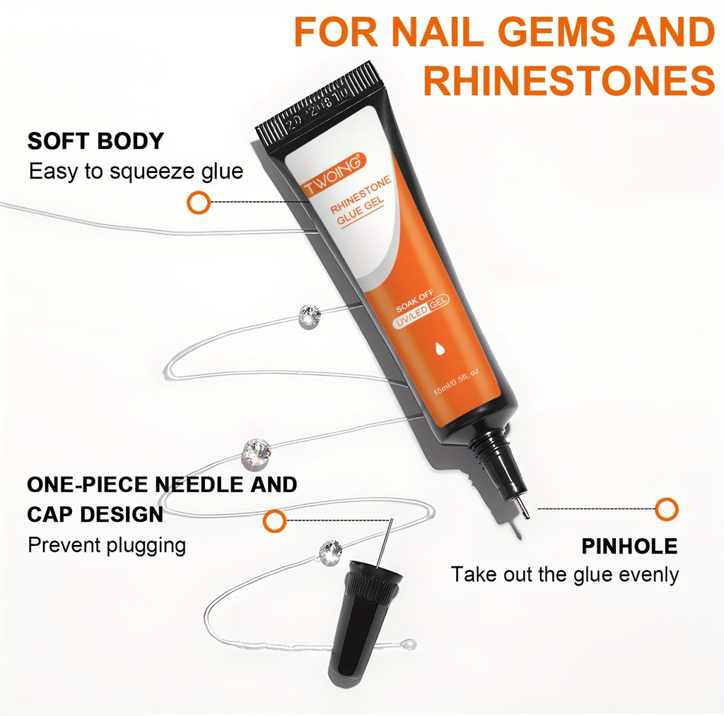 15ml (0.5 fl oz) Nail Rhinestone Glue — No-Wipe UV/LED Gel Adhesive for Crystals, Beads & 3D Nail Art