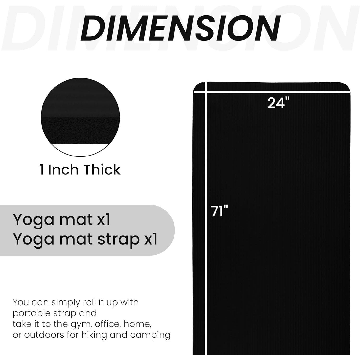 BalanceFrom 1" (25 mm) Extra Thick Yoga Mat - 71 in x 24 in (180 x 61 cm) High-Density Non-Slip Pilates & Exercise Mat with Carry Strap