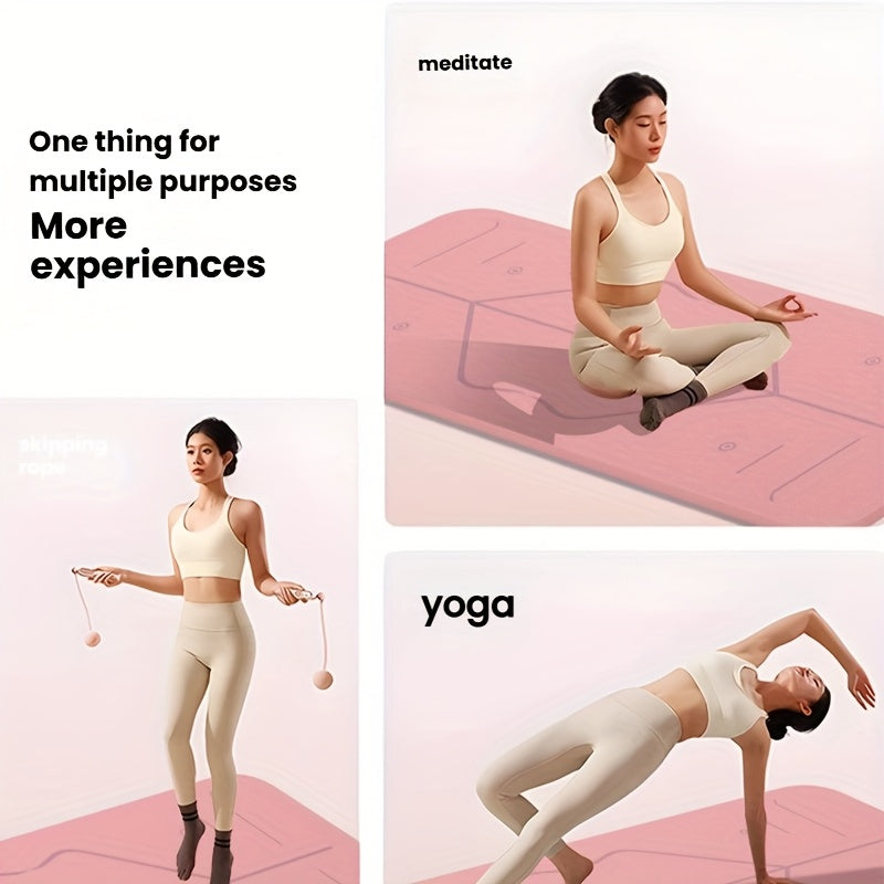 TPE Non-Slip Thick Yoga Mat with Carry Bag & Straps - Cushioned Exercise Mat for Home, Gym & Outdoor (Grey, Purple, Transparent Pink)