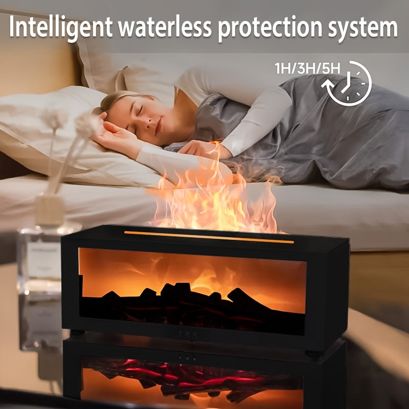 USB Fireplace Heater & Humidifier with Remote — 7-Color Real Flame Effect, Timer, Aroma Diffuser, Auto Shut-Off, Low-Voltage USB for Home Office Bedroom