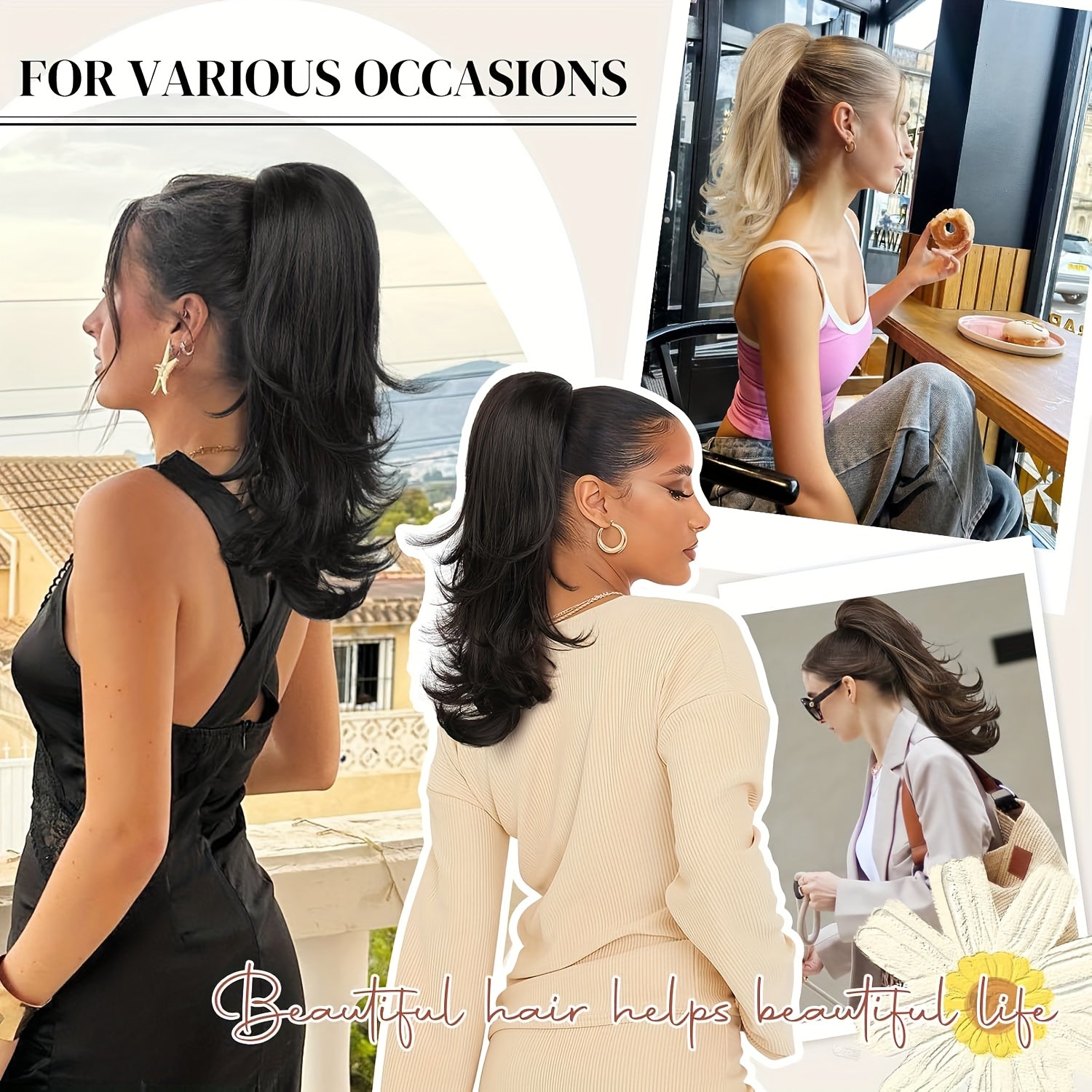 20-Inch (50 cm) Curly Wavy Drawstring Clip-On Ponytail Extension for Women