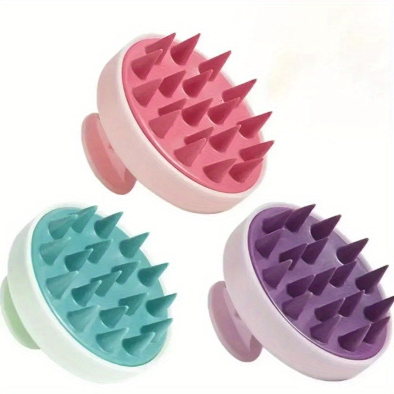 Dual-Head Shampoo Brush & Scalp Massager - Soft Rubber Bristles, ABS Handle - Gentle Detangling & Deep Cleansing for Dandruff and Split Ends - Pastel Pink Teal Purple
