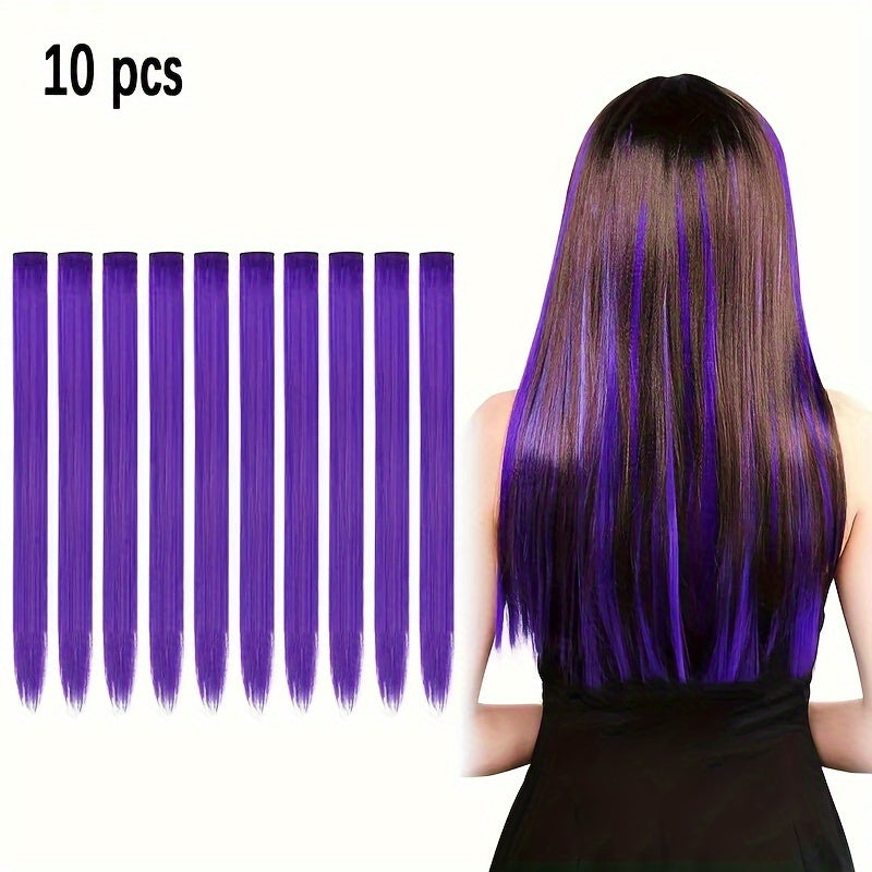 10-Pack 18-Inch (45 cm) Clip-In Hair Extensions — Straight Multicolor Highlights, Heat-Resistant Synthetic Clip-On Strands