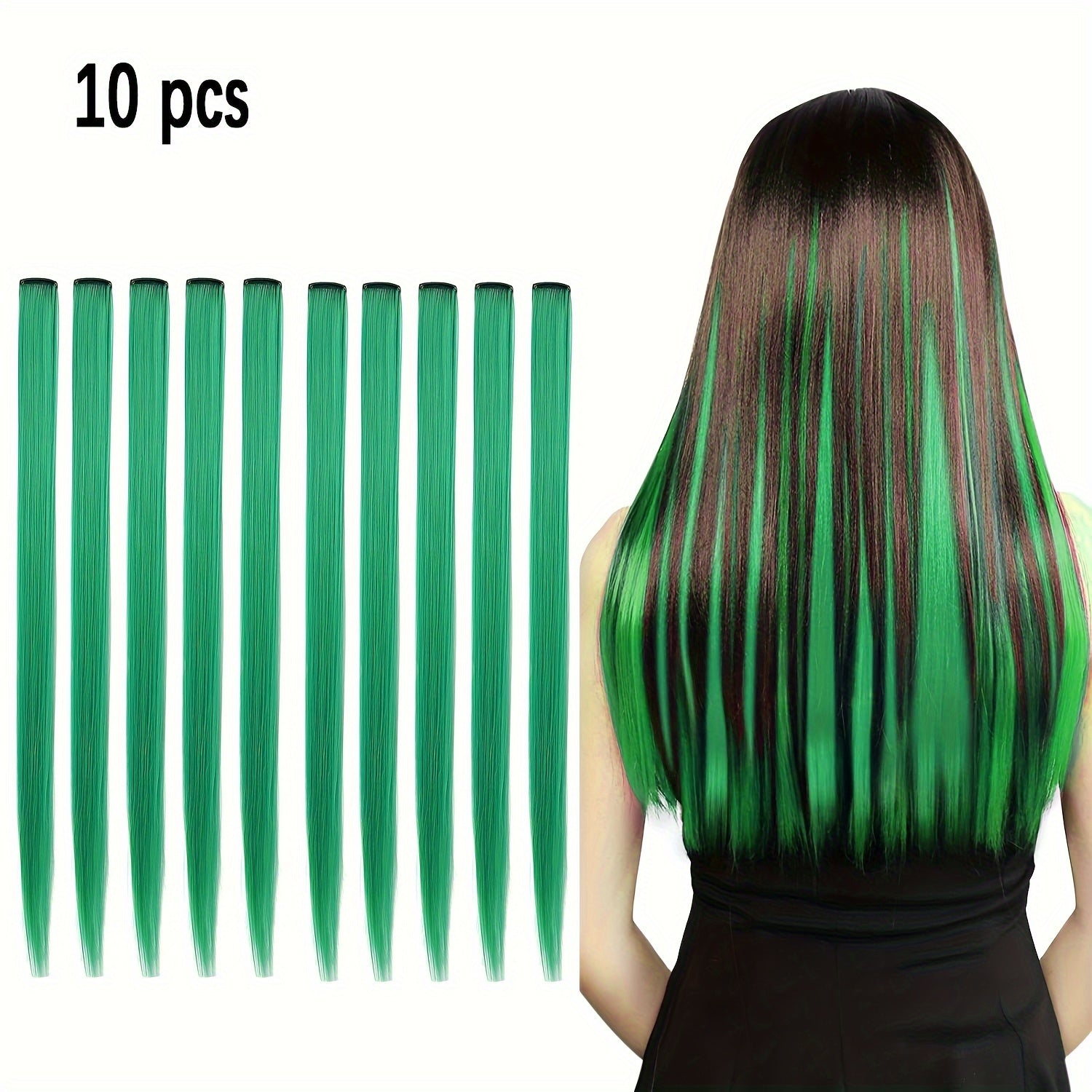 10-Pack 18-Inch (45 cm) Clip-In Hair Extensions — Straight Multicolor Highlights, Heat-Resistant Synthetic Clip-On Strands