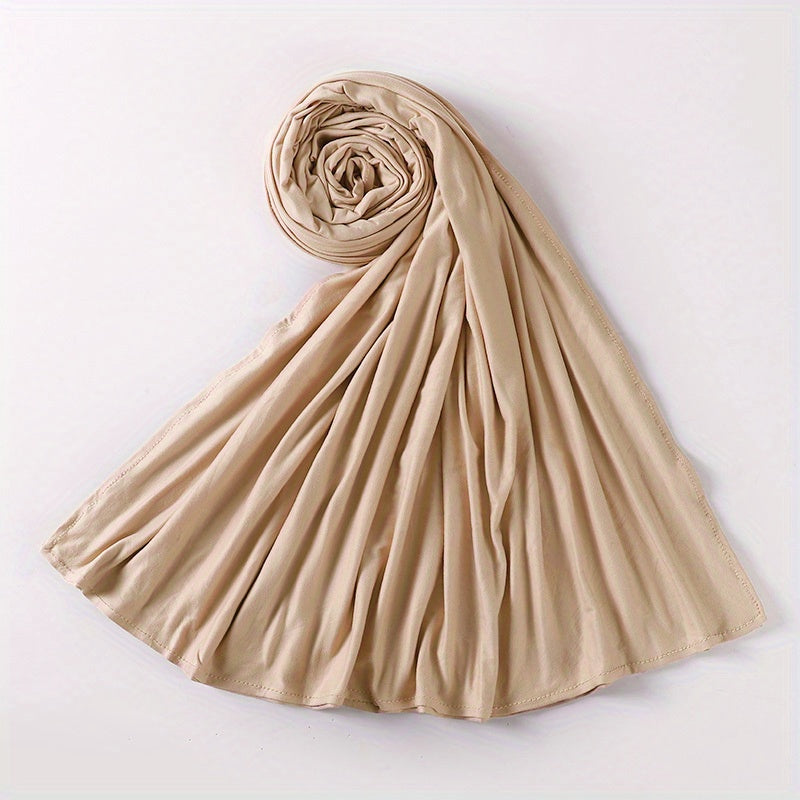 Long Jersey Hijab - Lightweight Breathable Solid Scarf, Windproof Elegant Shawl for Women