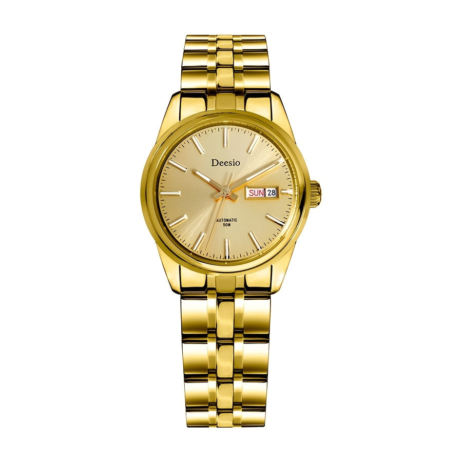 Deesio Women's Stainless Steel Mechanical Automatic Watch, Chain Link Bracelet Business Casual Wristwatch, Gift for Her