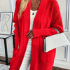 Plus Size Elegant Beige Open Front Cardigan Sweater, Mid-Length Drop Shoulder with Pockets, Non-Bulky Layering for Fall Winter Office & Party