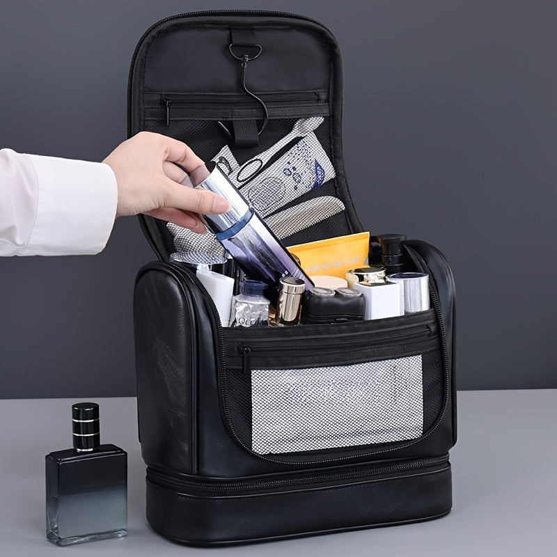 6-Tier Dual Compartment Toiletry & Makeup Organizer Bag with Hook — Large Capacity Travel Cosmetic Case, Black, Unisex