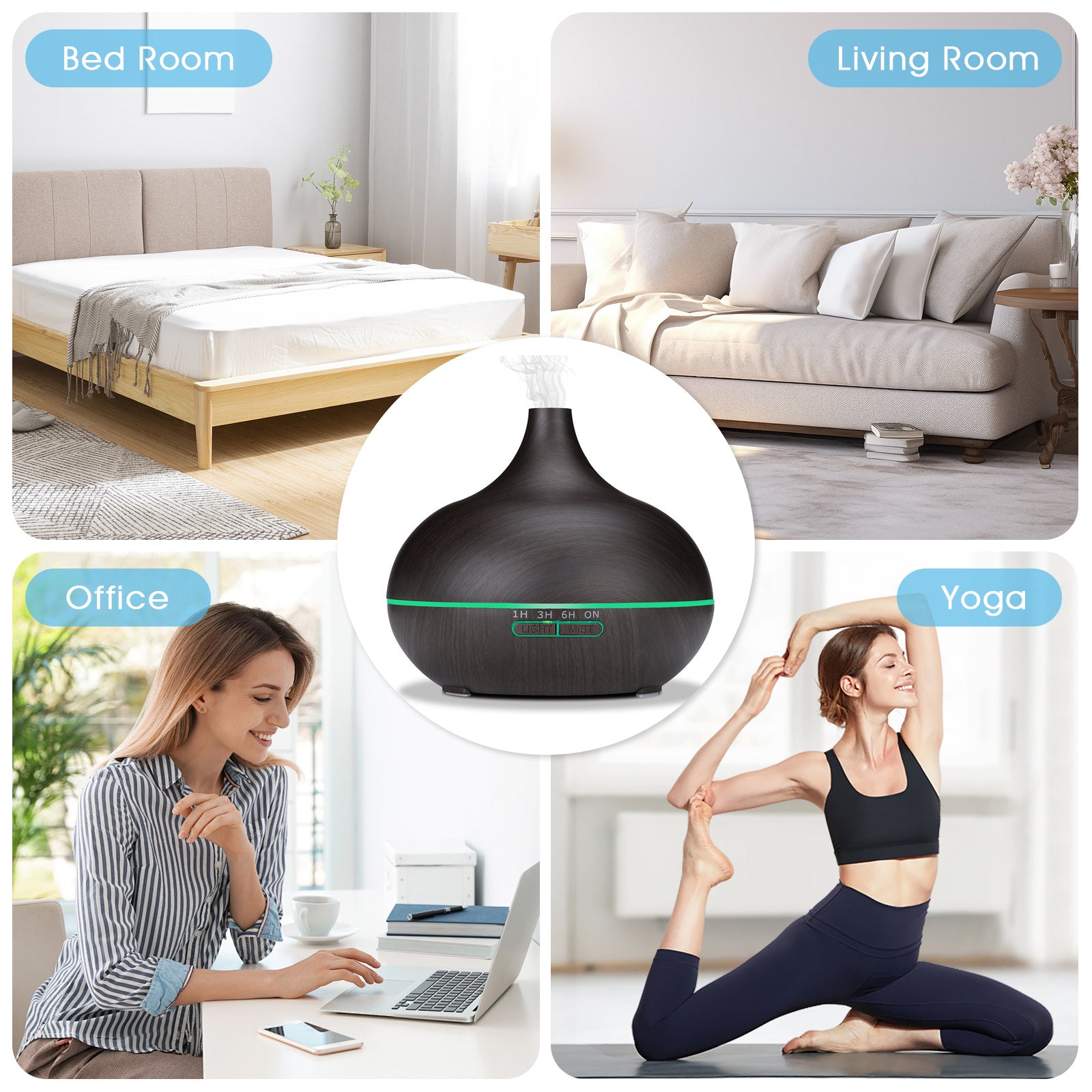 550ml (18.6 fl oz) Ultrasonic Essential Oil Diffuser with 12-Pack Oils, Remote, 7-Color LED & Timers — Large Aroma Humidifier for Bedroom Spa Yoga Hotel